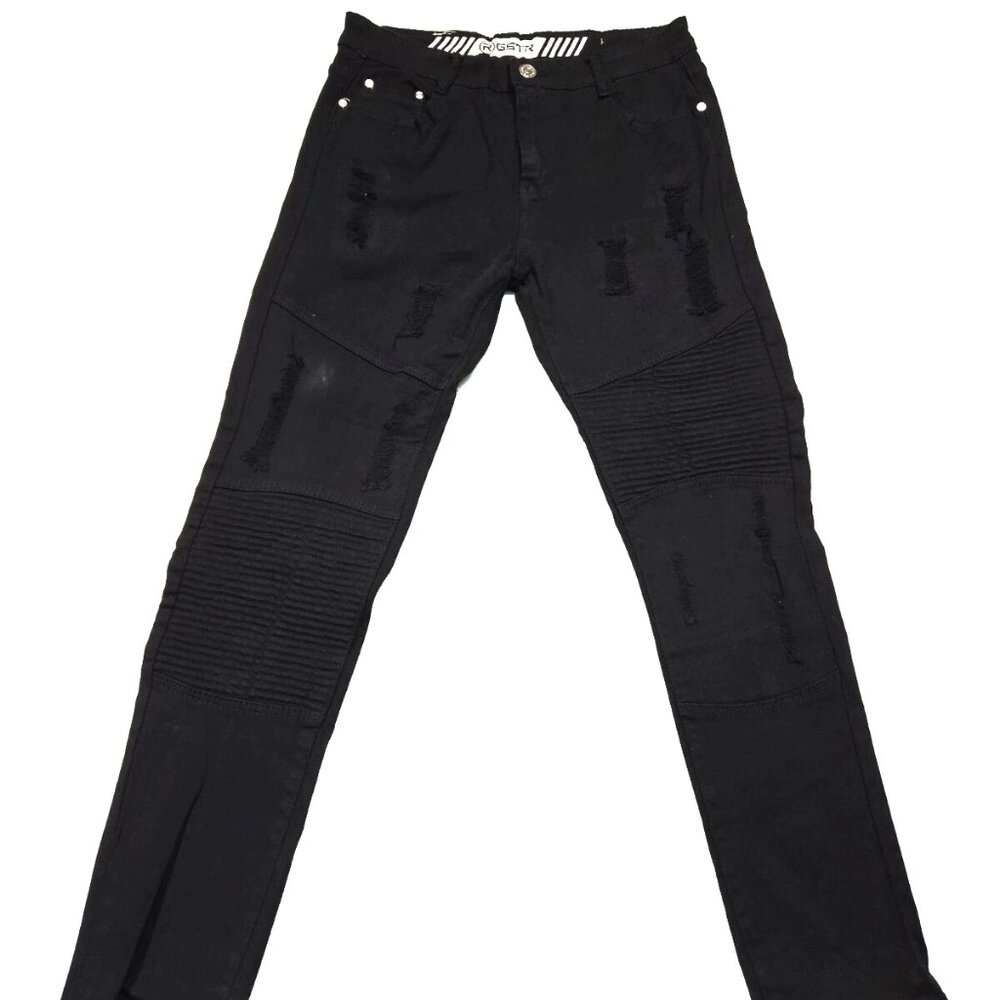 GSTR Jeans Mens Black Size 34 Denim Premium Straight Mid Rise Ripped‎ Distressed